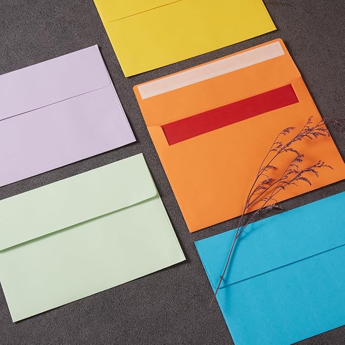 Wishop 50 Pack Self-Adhesive Envelopes with Fold Cards for Wedding Invitations, Greeting Cards, Baby Shower, Letter Mailing (Colorful, 5x7)