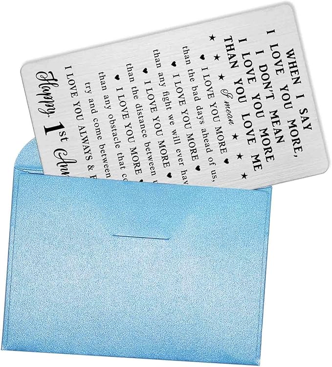 1 Year Wedding Anniversary Card Gifts for Him - Happy 1st Anniversary Card Gifts for Men - First Romantic Love Engraved Wallet Cards Presents