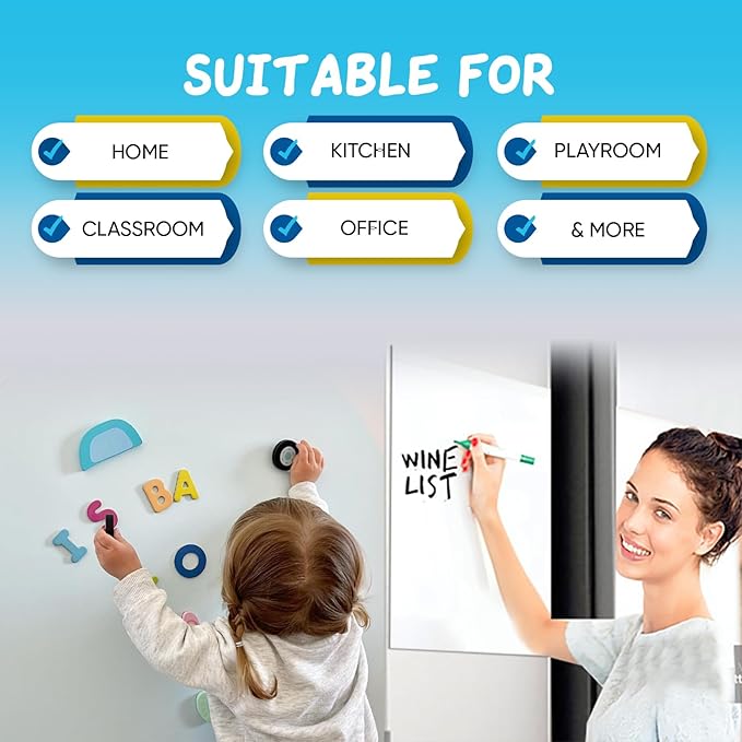 Magnetic Whiteboard Contact Paper 39" x 18”, YOUNGJQ Adhesive Magnetic Dry Erase White Board Sticker for Wall, Peel and Stick Wallpaper, Easy to Write and Clean for Kids Playroom Office