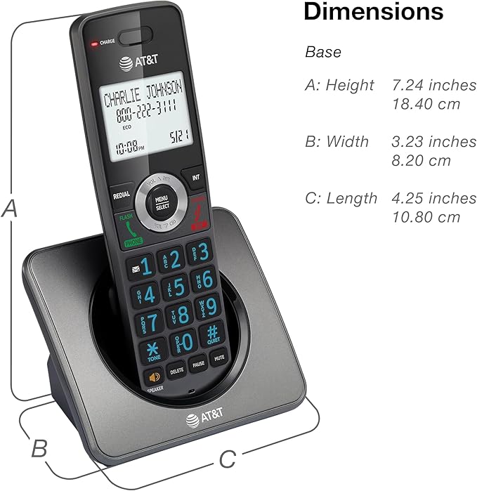 AT&T GL2101-3 DECT 6.0 3-Handset Cordless Home Phone with Call Block, Caller ID, Full-Duplex Handset Speakerphone, 2" White Backlit Display, Lighted Keypad (Graphite & Black)