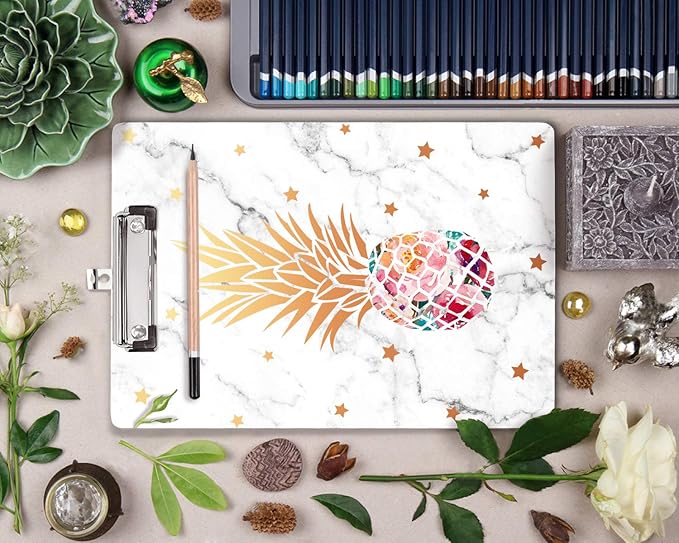 WAVEYU Clipboard, Pineapple Hardboard Office Clipboard, Cute Golden Decorative Clipboard with Low Profile Clip Chic Designed for Students Classroom School and Office Use, Pineapple (12.5"x9")