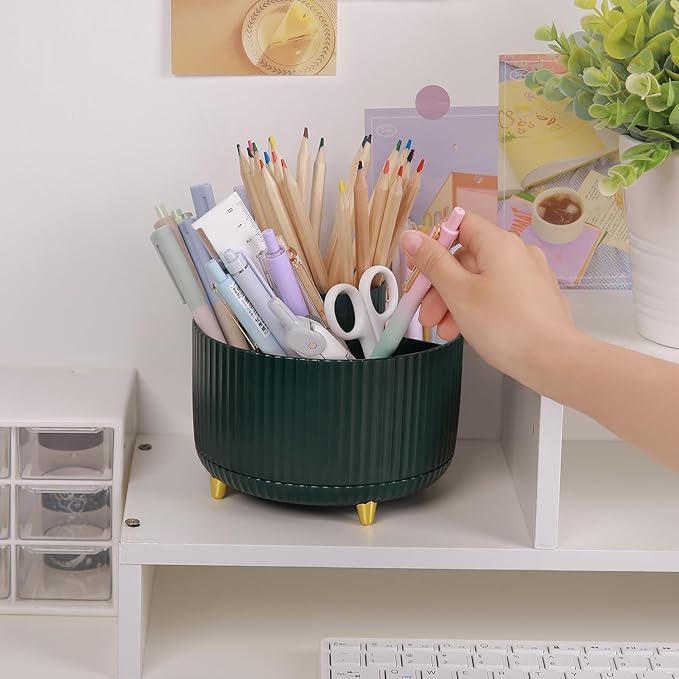 SKYDUE 360 Degree Rotating Desk Organizer, Dual-Purpose Pencil Pen Holder for Desk, Rotating Desk Pen Organizer with 5 Slots, Art Supplies, Pencil Cup for Office, School, Home