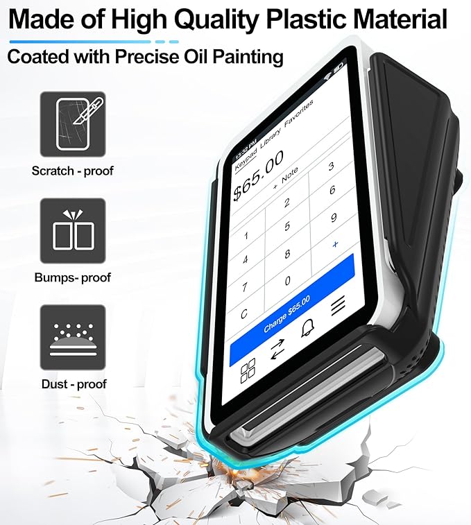 Kailfee Protective Case and Screen Protector*3 for Square Terminal Card Reader - Rubberized Hard Casing with Non-Slip Base and Tempered Glass(Black)