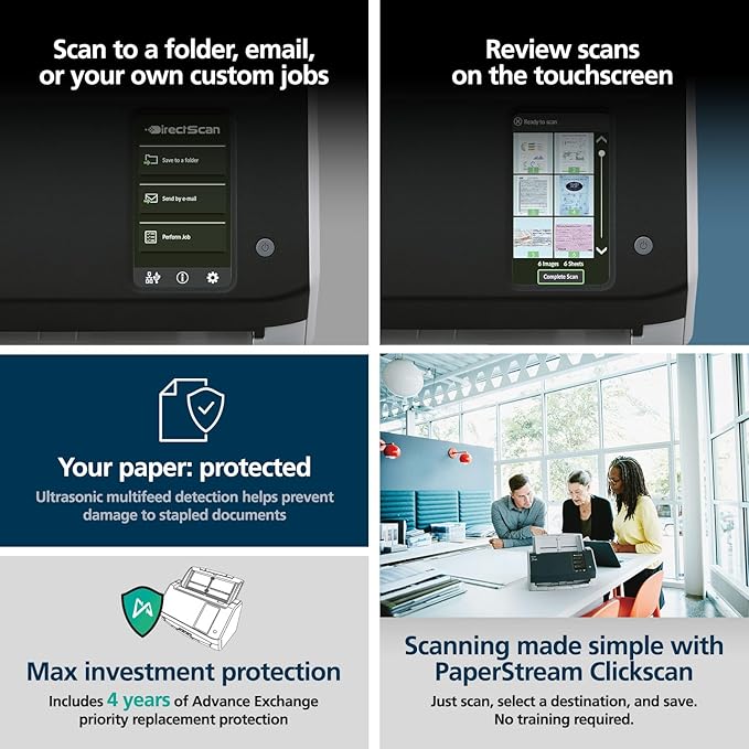 RICOH fi-8040 Premium Fast Front Office & Desktop Document, Receipt, ID Card Scanner with 50 Page Auto Feeder and PC-Less DirectScan Network Scanning Capability with 4-Year Advance Exchange Warranty