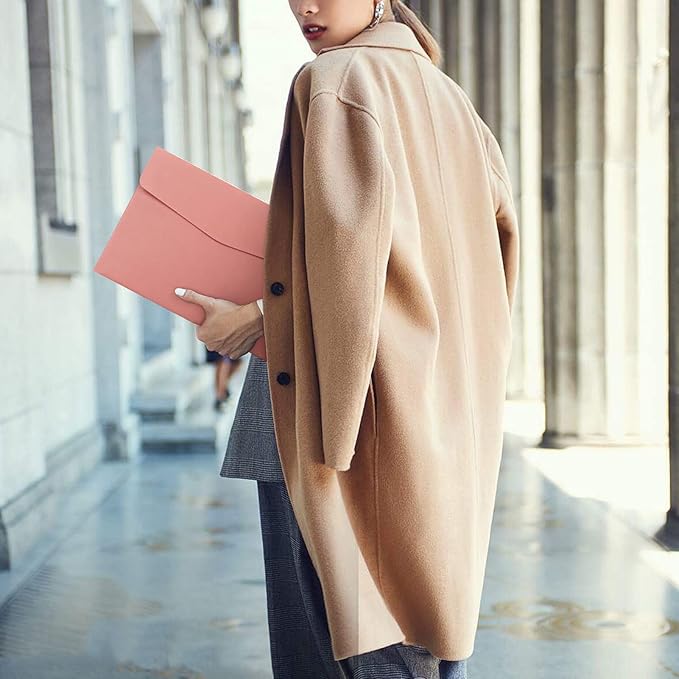 Toplive Document File Folder, Waterproof Thin PU Leather A4 Envelope Folder File Document Organizer Storage Case, Filing Envelope Folder with Magnetic Closure, Pink