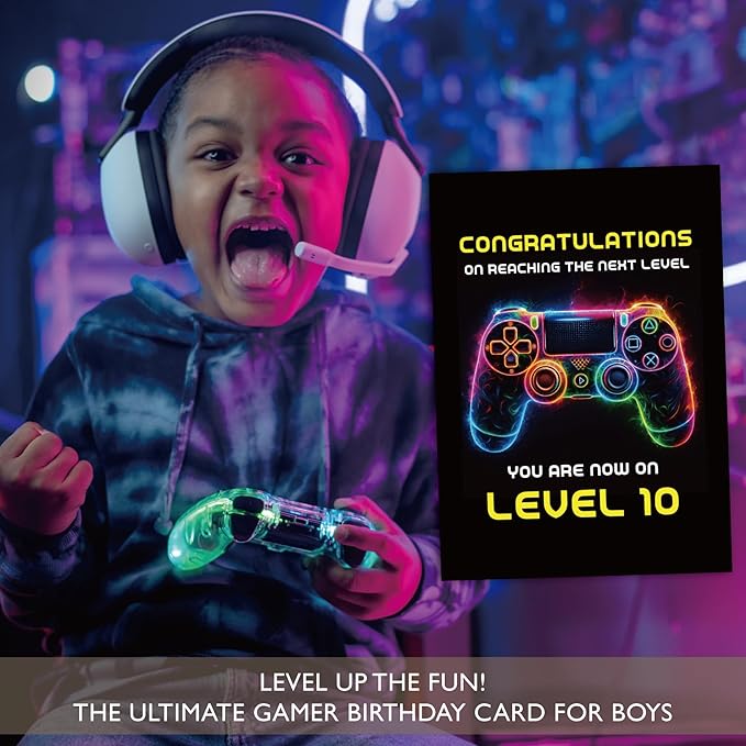 Gooji 5x7 Gamer Birthday Card for Boys โ Cool Video Game Birthday Card for Son, Grandson, Brother, Nephew, Kids Ages 9, 10, 11, 12 โ Fun Gift for Gamers (12Y)