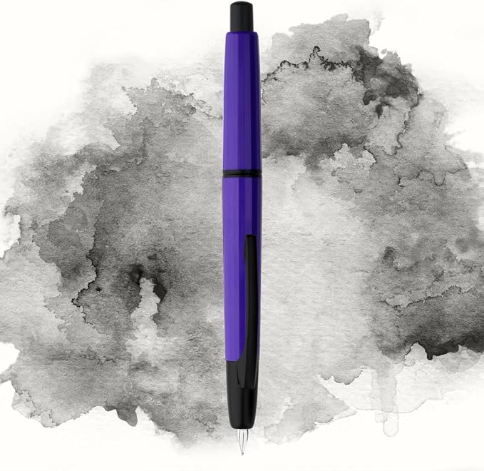Majohn A2 Press Fountain Pen Extra Fine Nib with Box, Retractable Purple Resin Ink Pen with Converter Writing Set (Black Clip Version)