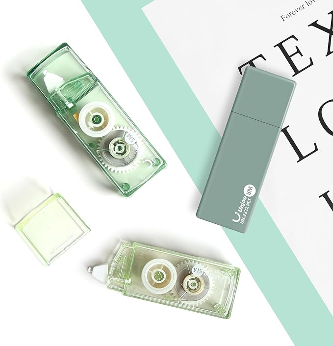 White Correction Tape, Easy To Use Cute Applicator for Instant Corrections, For school, Office Workers (Gradient Green, 5M/196" x 0.2",12pack)