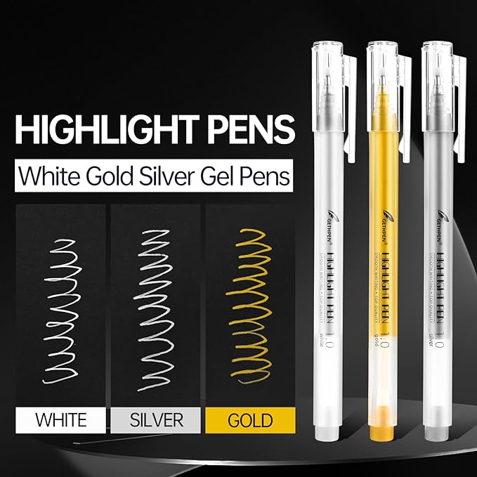 6 Colors Gel Pen Set - Gold, Silver & White Gel Ink Pens for Artists