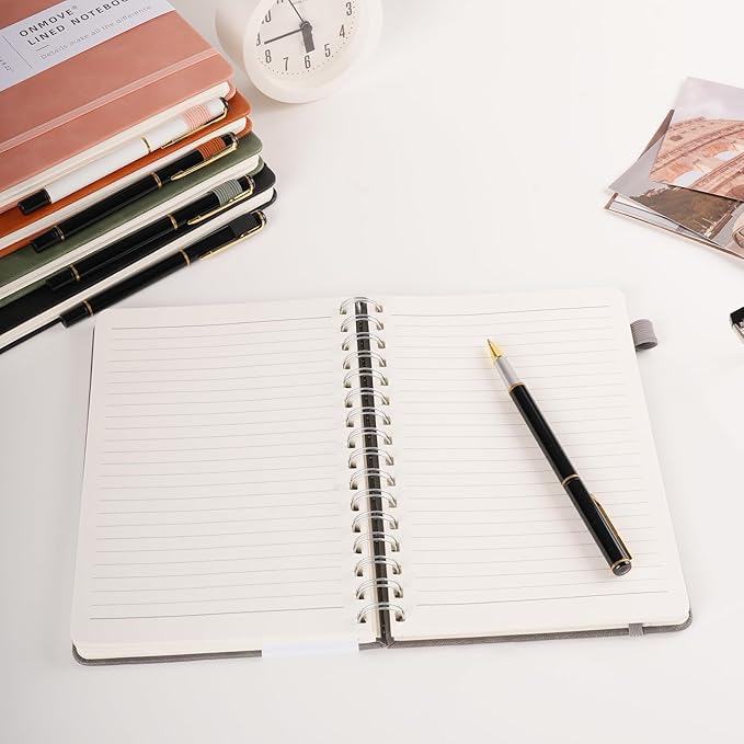Lined Spiral Notebook Journal for Women Men 160 Pages A5 College Ruled Hardcover Leather with Pen Holder Notebook Journals for Note Taking Work Pink