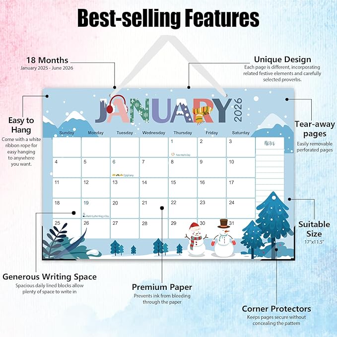 GuassLee Desk Calendar 2025, Monthly Calendar 2025, 18-Month School Year Calendar, 2025 Jan - 2026 Jun, 17"x11.5" Large Desk Planner with Corner Protectors, Ample Blocks & Notes for Home Office