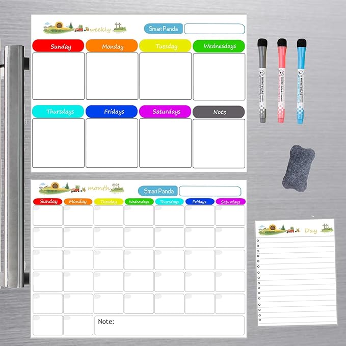 Magnetic Dry Erase Calendar for Refrigerator,Fridge Calendar Magnet Combo - Ideal for Dry Erase, Magnetic Calendar, and Home Decor