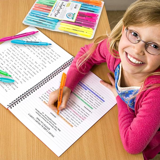 Lelix 30 Pack Highlighters, 10 Bright Colors, Chisel Tip, Quick Drying for Back to School, Office, Home, ideal for Highlighting Underlining