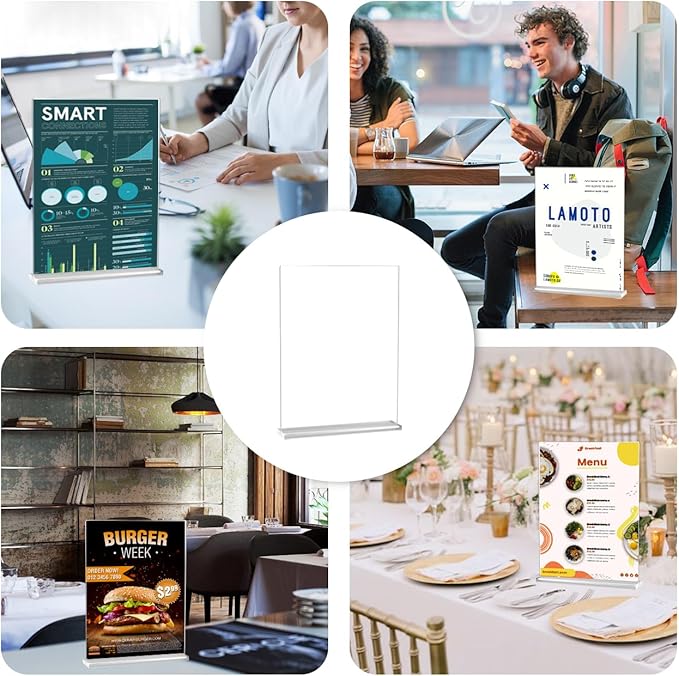 10 Pack Acrylic Sign Holder 8.5 X 11, Vertical T Shape Clear Plastic Sign Holder, Double Sided Clear Display Stand Table Top Sign Paper Holder, Sign Holder Suitable for Office, Store