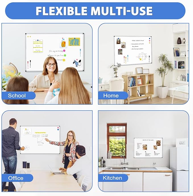 WALGLASS Large White Board, 72" x 48" Double-Sided Dry Erase Board Magnetic Whiteaboard for Wall, Hanging Mounted Whiteboard Silver Aluminium Frame for Home, School, Office