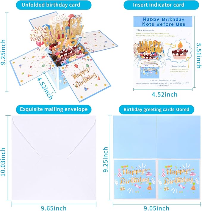 Tnvee 75TH Birthday Cards with Lights & Music & Candle, 3D Large Pop Up Happy Birthday Cards for Women Man Greeting Cards Decorations for 75 Years Old Mom Dad Grandparents