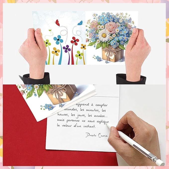 8 Packs Diamond Art Painting Greeting Card Kit Diamond Art Greeting Cards Special Shaped Diamond Painting Greeting Card Arts Crafts for Christmas Birthday Thanksgiving Day Holiday (Flowers 30x15cm)