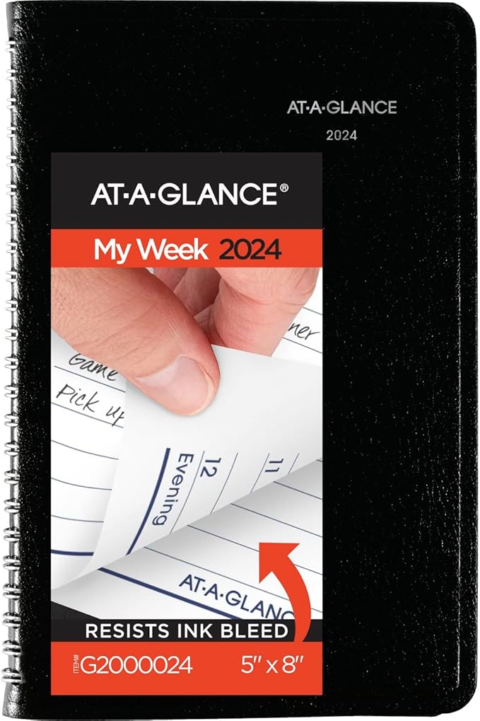 AT-A-GLANCE 2024 Weekly Appointment Book & Planner, DayMinder, 5" x 8", Small, Spiral Bound, Black (G2000024)