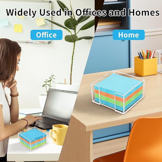 Acrylic Sticky Note Holder - 3 x 3 Inch Post It Note Holder, Crystal Clear Sticky Note Dispenser for Dorm Room Home and Office Acrylic Desk Organizer