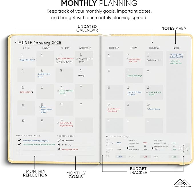 PRODUCTIVITY STORE Pro Max - Undated, 2025 Planner, 8.5" x 11" - The #1 Productivity Planner to Achieve Your 2025 Goals - Planner 2025-2026 - Cream - A4