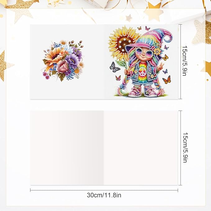 6 Pcs 5D Diamond Painting Greeting Cards Kits, Handmade Festival Greeting Cards with Envelopes DIY Diamond Art Crafts Birthday Cards Holographic Shimmer Design for Birthdays Holidays (Sunflower Happy)
