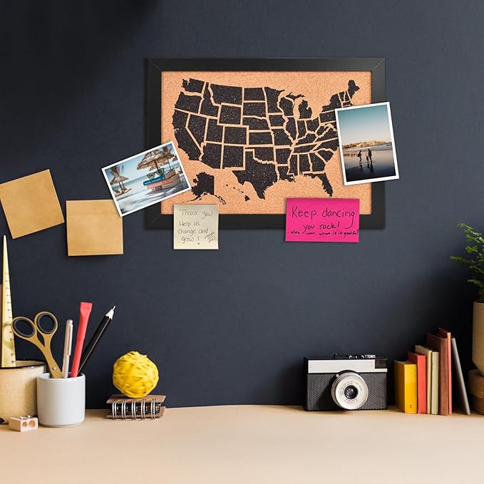 Cork Board Map of The United State, 17" X 13" Bulletin Boards for Walls with 10 Pins, Travel Tracker Map for Office, School and Home (US-MAP-3343)