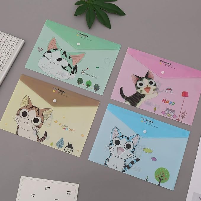 12pcs Letter A4 Paper Document Bag with Snap Button Closure Poly Booklet File Folder Pockets Organizer for School Office Supplies Cross Stitch Organizing Storage Stationery Tools