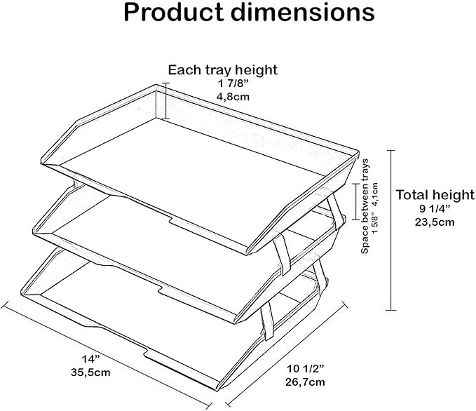Acrimet 3 Tier Side Load Letter Tray Facility, Desktop File Organizer, A4 Letter Size Paper Organizer, Minimalist Storage Solution Paper Tray for Office, Home, Classroom (Plastic, Clear Red Color)