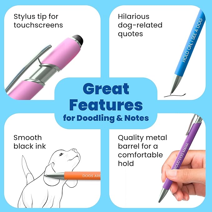 Funny Dog Lover Pen Set – 5-Piece Dog-Themed Stylus Pens – Unique Gift for Dog Moms, Dads, Friends, Groomers, Vets, Dog Sitters, Dog Walkers, Co-Workers for Christmas, Stocking Stuffers, Birthdays