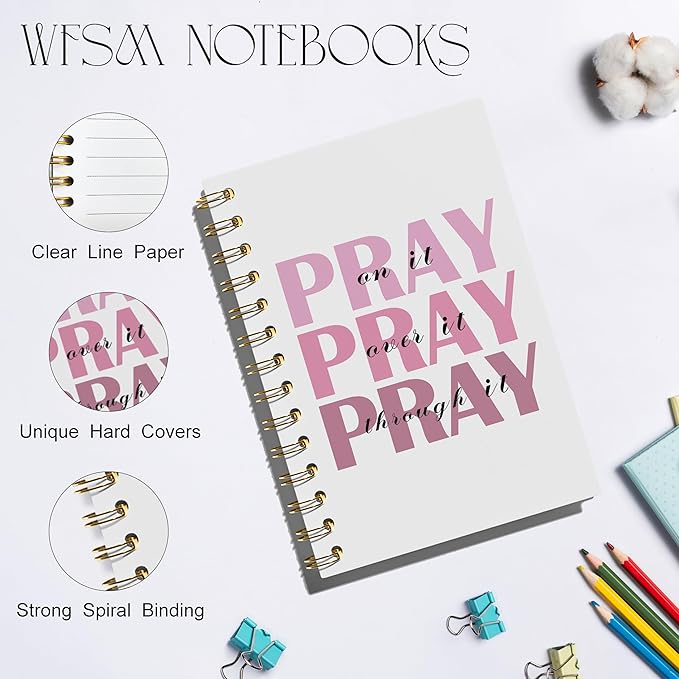 Prayer Journal, Pink Preppy Notebook - Pray on It Pray over It Pray Through It, Christian Gifts Journal, Daily Prayer Journal, Christian Journal, Christian Notebook for Women, 5.5x8.3 Inches