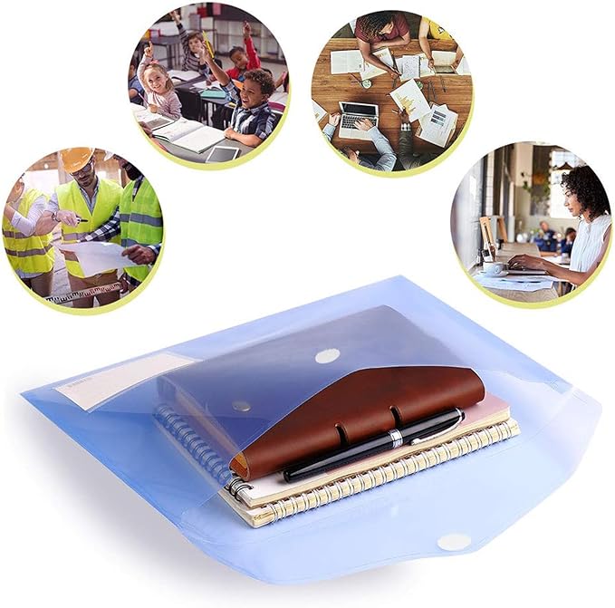 10 Pack Plastic File Folders with Label Pockets - US Letter & A4 Size Clear Document Envelopes, Assorted Color Poly Organizers for Office School Supplies