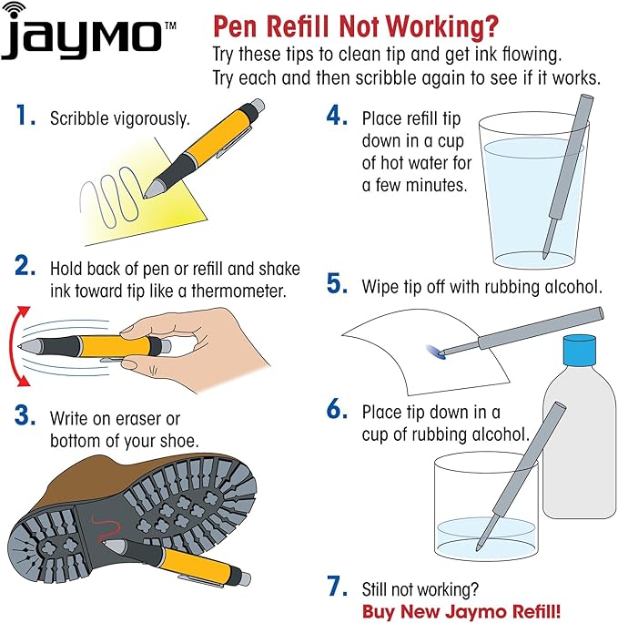 Jaymo Replacement for Parker 1950371 and Bastion - Measures 3.875 in / 98 mm Long - G2 Ballpoint Pen Refill - 6 Blue
