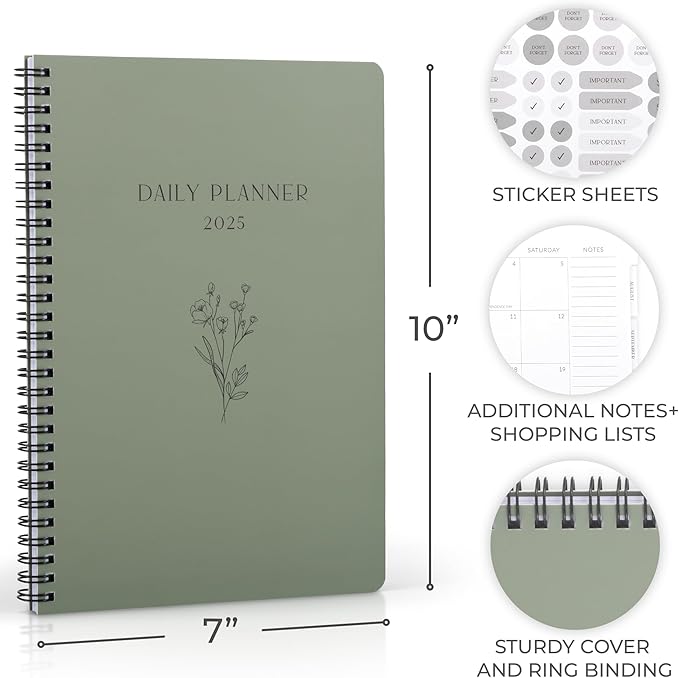 Beautiful 2025 Daily Planner - 7" x 10" Daily Planner for Women or Men with Weekly & Monthly Spreads for Easy Planning - Perfect Calendar Book To Organize All Tasks and Boost Productivity