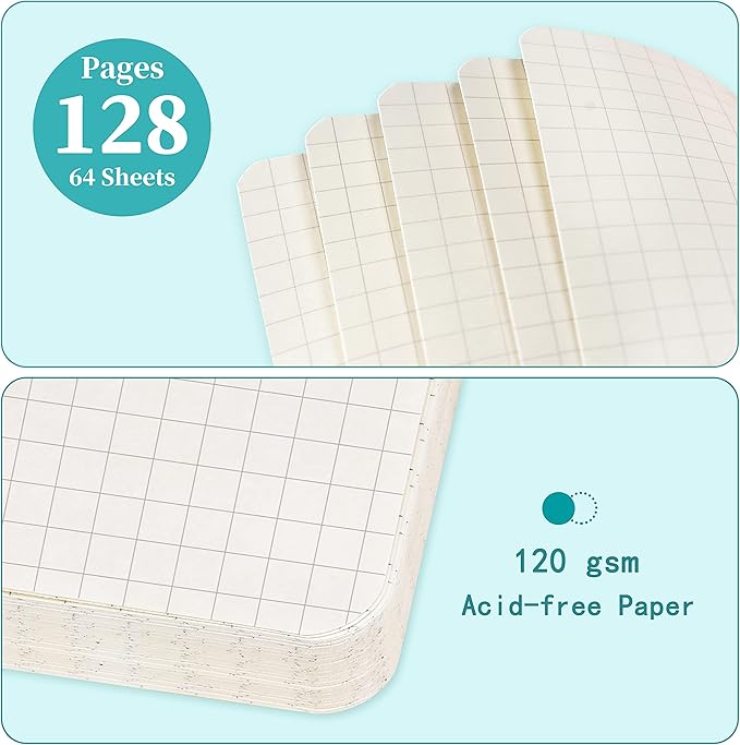 Graph Grid Paper Notebook/Journal - Classic Journal/Notebook with Ribbon Divider, Hardcover with Thick Paper, 5.3" x 8.26", Banded + Pen Holder +Inner Pocket - Cyan