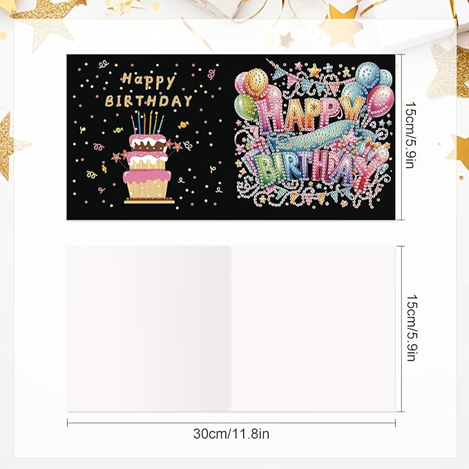 6 Pcs 5D Diamond Painting Greeting Card Kits, Laser Effect Diamond Art Birthday Cards Special Shaped Diamond Art Postcards Crafts for Birthday Holiday (30x15cm)