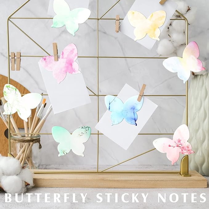 Breling 360 Pieces Sticky Notes Cute Butterfly Shaped Self-Sticky Notes Colored Watercolor Sticky Note Memo Pads for Reminders Studying School Home Family Office Supplies