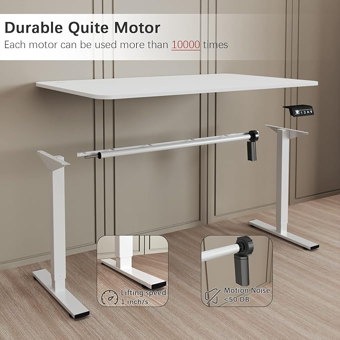 Furmax Electric Height Adjustable Standing Desk Large 40 x 24 Inches Sit Stand up Desk Home Office Computer Desk Memory Preset with T-Shaped Metal Bracket, White
