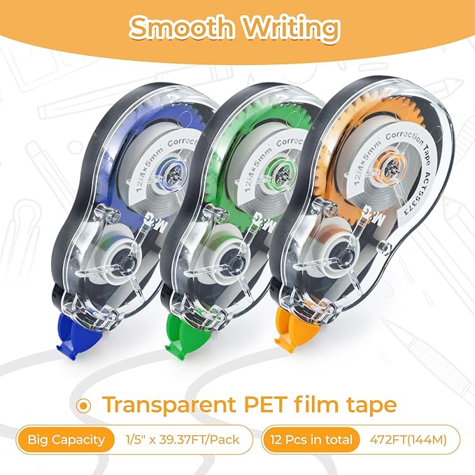 M&G 12 Pack Correction Tape,39.3 Feet Correction Tape, Easy to Use Applicator for Instant Corrections, Study Supplies and Office Products, Total 472FT/144M