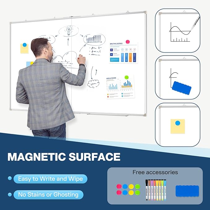 WALGLASS Large White Board Dry Erase Board, 60" x 48" Double-Sided Foldable Dry Erase Board for Wall, Magnetic Whiteboard for Office, Home, School, Kitchen