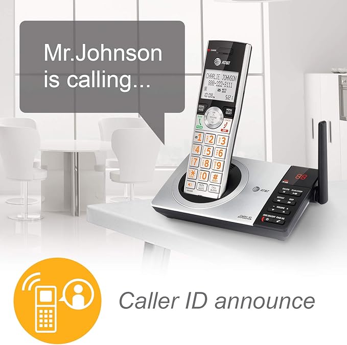 AT&T CL82507 DECT 6.0 5-Handset Cordless Phone for Home with Answering Machine, Call Blocking, Caller ID Announcer, Intercom and Long Range, Silver (CL82507)
