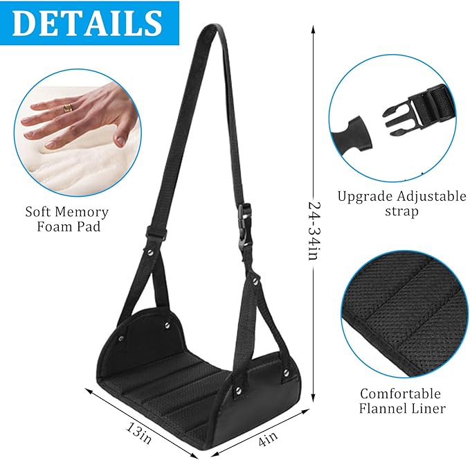 4 Pack Airplane Foot Rest, Airplane Foot Hammock with Premium Memory Foam, Adjustable Length Foot Hammock for Plane Travel, Airplane Footrest Relax Your Feet in The Train Office&Home, Black