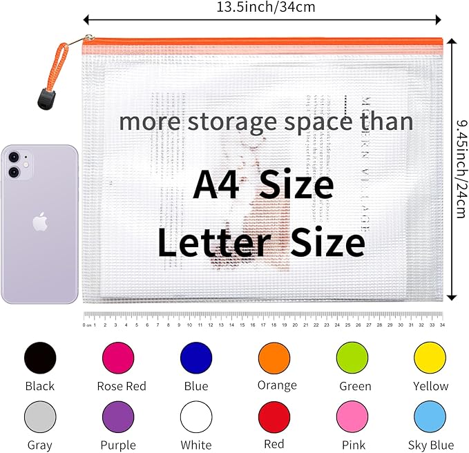 LABUK 52pcs Mesh Zipper Pouch Bags, A4 Letter Size Plastic Zipper Pouches, Waterproof Puzzle Toys Organizing Storage Bags for Classroom Organization, Board Game Storage