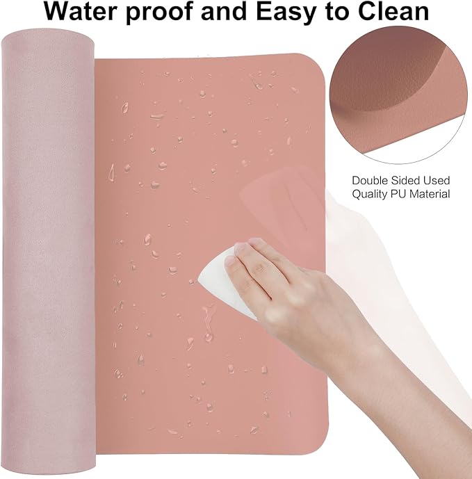 Boutilon Leather Desk Pad 35"x 17" Non-Slip Mouse Pad,Office Desk Mat,Waterprooft PU Leather Desk Blotter,Desk Pad Protector,Desk Writing Pad for Home Office Decor (L-Pink,35"x 17")