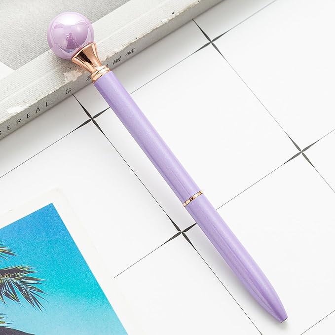 6 Pieces False Pearl Decoration Twist Metal Ballpoint Pen Ball Pen 1.0 MM Black Ink