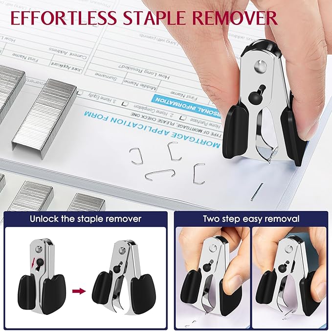Metal Stapler Heavy Duty 50 Sheet Capacity with 1750 Staples and Staple Remover, White Stapler Full Strip Staplers for Desk, No Jam, Non-Slip Office Stapler with Staples for Office & Classroom, White