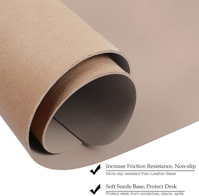 Boutilon Leather Desk Pad 35"x 17" Non-Slip Mouse Pad,Office Desk Mat,Waterprooft PU Leather Desk Blotter,Desk Pad Protector,Desk Writing Pad for Home Office Decor (L-Champagne,35"x 17")