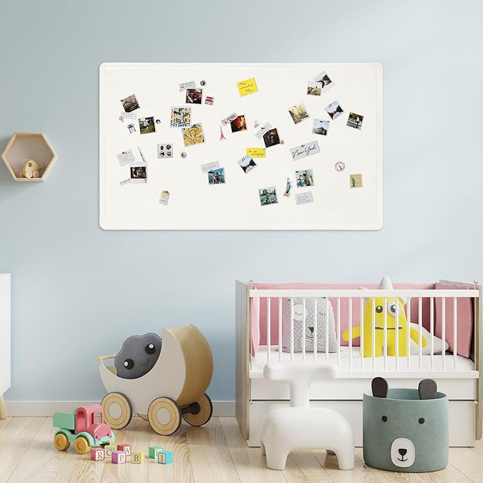 Large Bulletin Board - 60 x 36 Inches, Decorative Felt Pin Board for Wall - 5' x 3' Foldable Photo Display Board with Self-Adhesive Tape, Includes 20 Push Pins - White