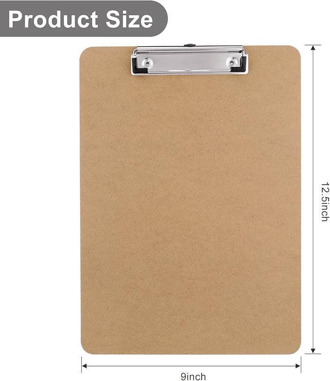 Wood Clipboards Set of 20, Letter Size Hardboard Clip Board 8.5x11 for Classroom, Students, Kid, A4 Standard Clipboard Size 9" x 12.5" with Low Profile Clip, Office Supply, School Supply.