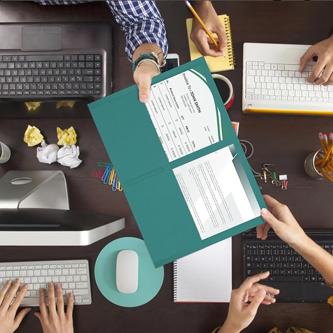 Two Pocket Folders, RAZCC 50 Pack 2 Pocket Folders Fit Letter Size Paper, Paper Folders with Pockets for School Office Business Home, Turquoise