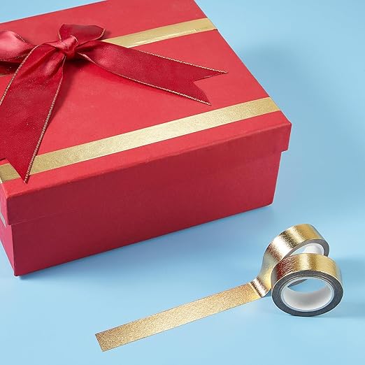 QDiShi 2 Rolls Gold Washi Tape for Wall Decor Decorative,Foil Masking Tape Low Tack Self Adhesive Decorative Washi Tape Metallic Washi Tape 0.59in x66FT Shiny Metallic Color(Gold)